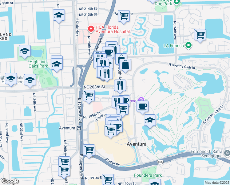 map of restaurants, bars, coffee shops, grocery stores, and more near in Aventura