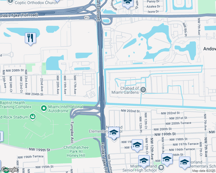map of restaurants, bars, coffee shops, grocery stores, and more near Florida's Turnpike in Opa-locka