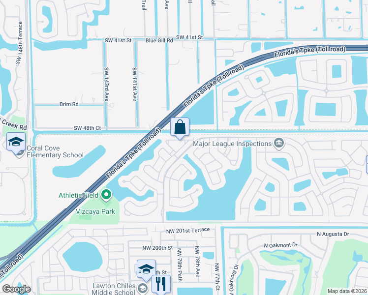 map of restaurants, bars, coffee shops, grocery stores, and more near 4913 Southwest 140th Terrace in Miramar