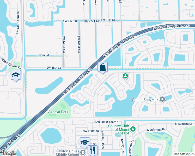 map of restaurants, bars, coffee shops, grocery stores, and more near 4917 Southwest 141st Avenue in Miramar