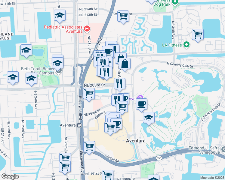 map of restaurants, bars, coffee shops, grocery stores, and more near in Aventura