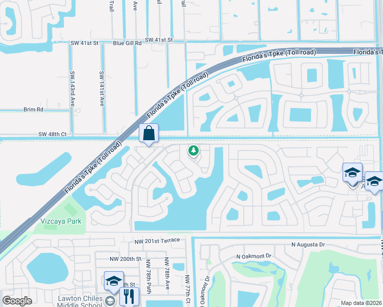 map of restaurants, bars, coffee shops, grocery stores, and more near 13555 Southwest 49th Court in Miramar