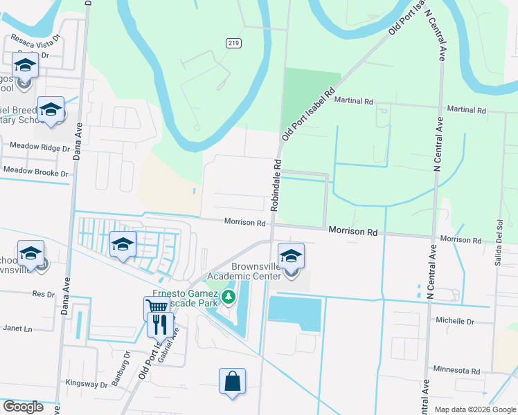 map of restaurants, bars, coffee shops, grocery stores, and more near 3901-3977 Old Port Isabel Road in Brownsville