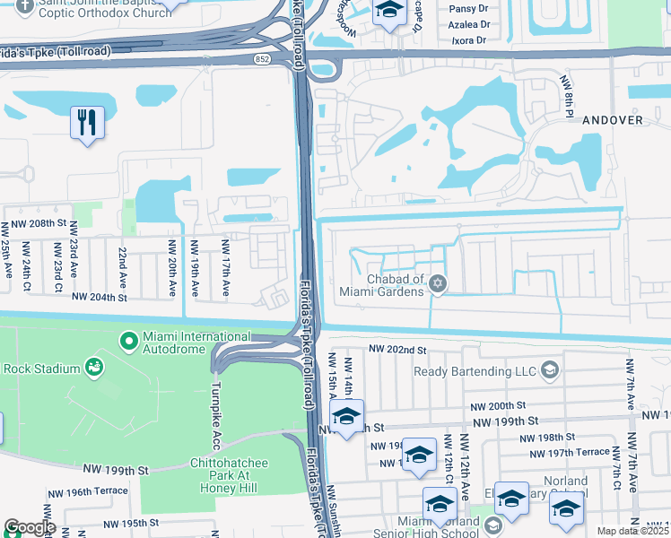 map of restaurants, bars, coffee shops, grocery stores, and more near 20437 Northwest 15th Avenue in Miami