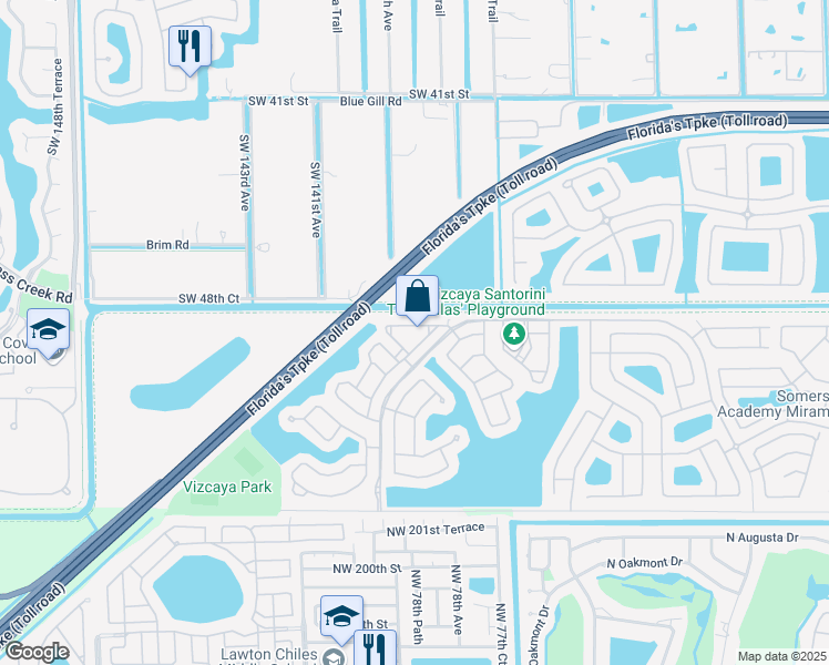 map of restaurants, bars, coffee shops, grocery stores, and more near 14087 Southwest 49th Court in Miramar