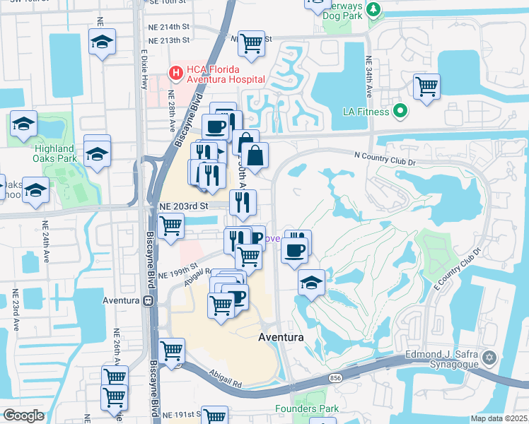 map of restaurants, bars, coffee shops, grocery stores, and more near in Aventura