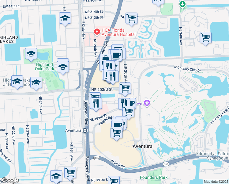 map of restaurants, bars, coffee shops, grocery stores, and more near in Aventura