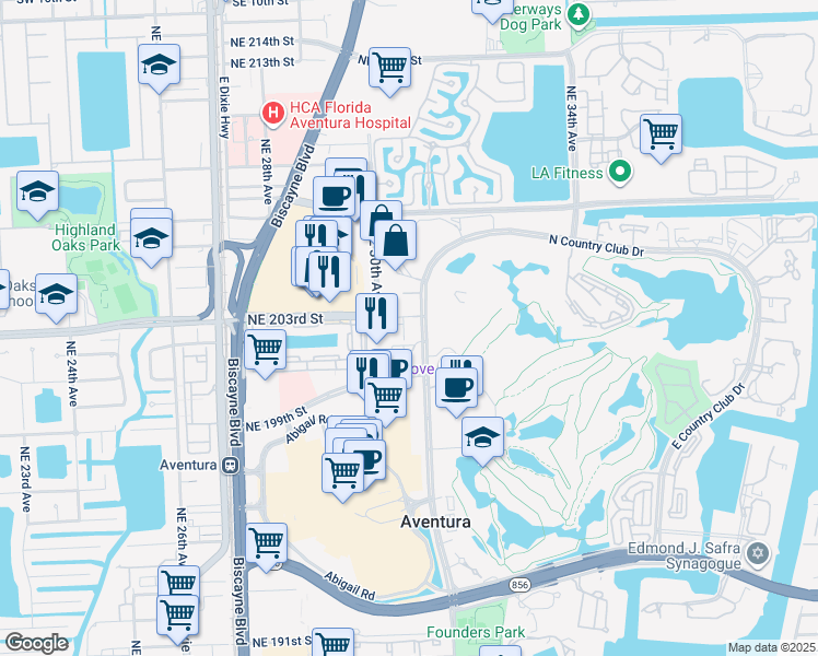 map of restaurants, bars, coffee shops, grocery stores, and more near in Aventura