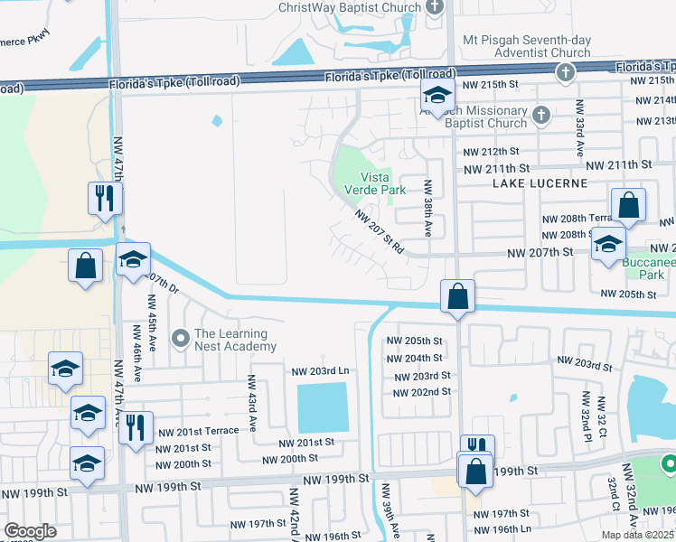 map of restaurants, bars, coffee shops, grocery stores, and more near 3931 Northwest 207th Drive in Miami Gardens