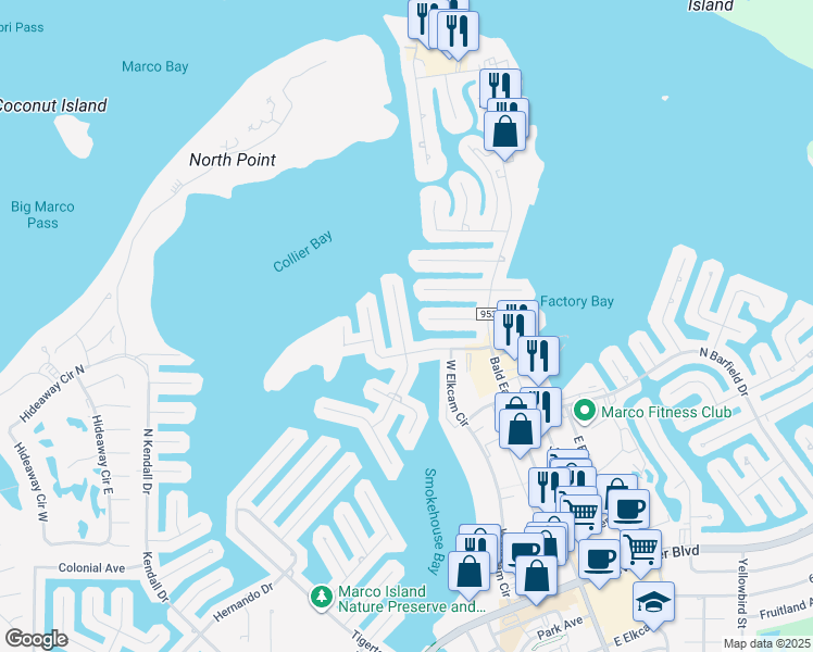 map of restaurants, bars, coffee shops, grocery stores, and more near 921 Hyacinth Court in Marco Island