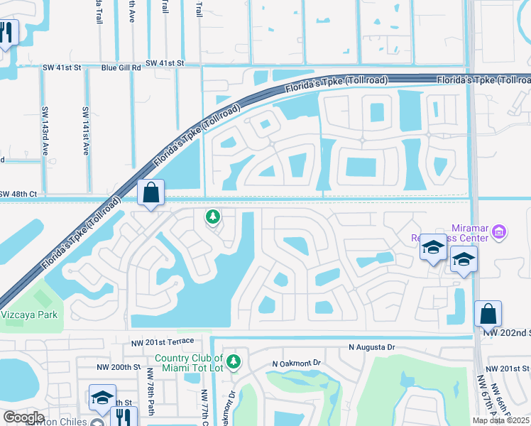 map of restaurants, bars, coffee shops, grocery stores, and more near 4901 Southwest 134th Avenue in Miramar