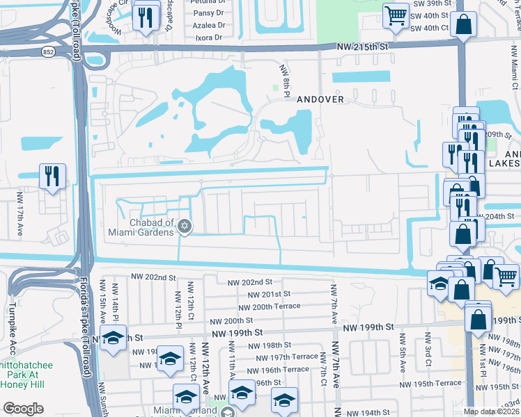 map of restaurants, bars, coffee shops, grocery stores, and more near 946 Northwest 206th Street in Miami Gardens