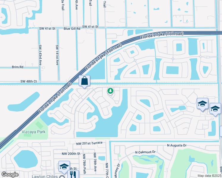 map of restaurants, bars, coffee shops, grocery stores, and more near 13555 Southwest 49th Court in Miramar