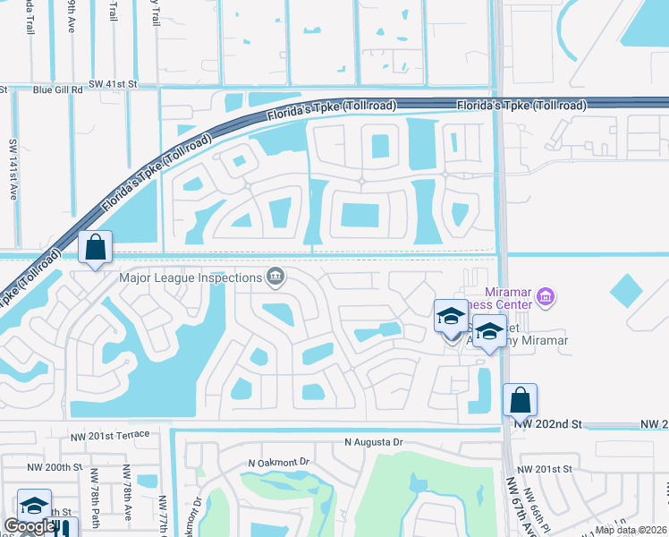 map of restaurants, bars, coffee shops, grocery stores, and more near 12927 Southwest 49th Court in Miramar