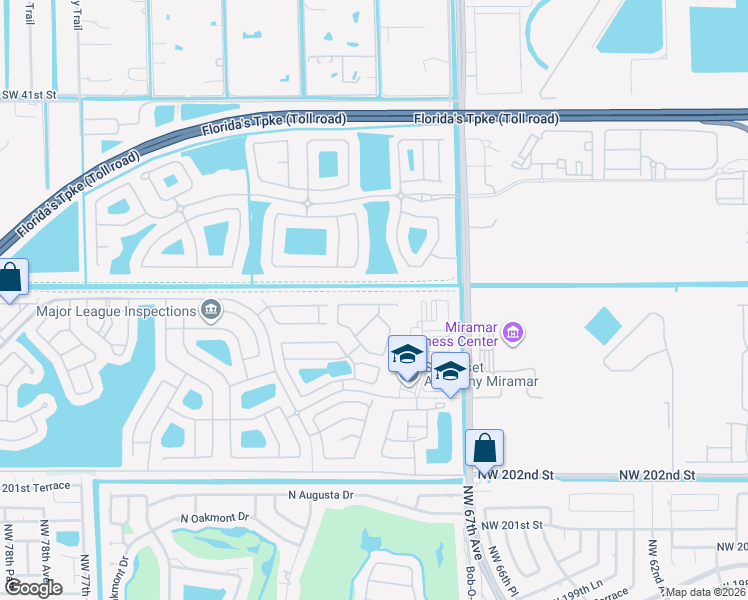 map of restaurants, bars, coffee shops, grocery stores, and more near 12731 Southwest 49th Court in Miramar
