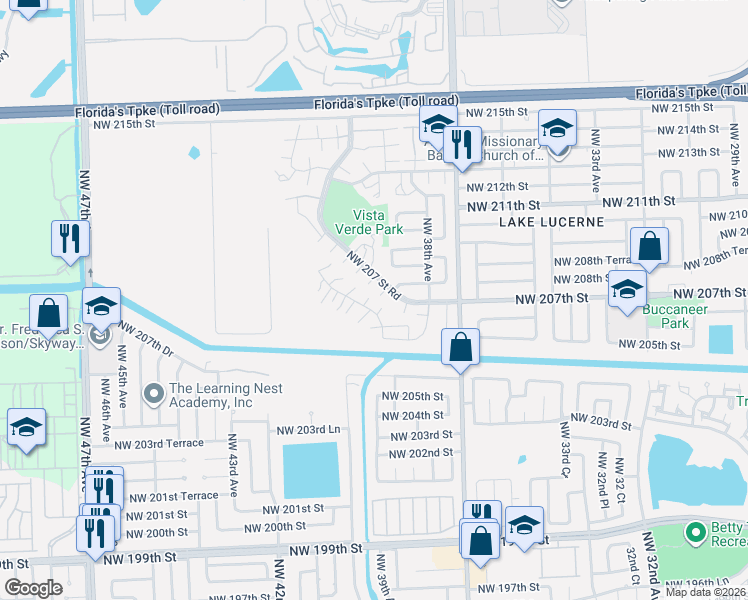map of restaurants, bars, coffee shops, grocery stores, and more near 20746 Northwest 41st Avenue Road in Miami Gardens