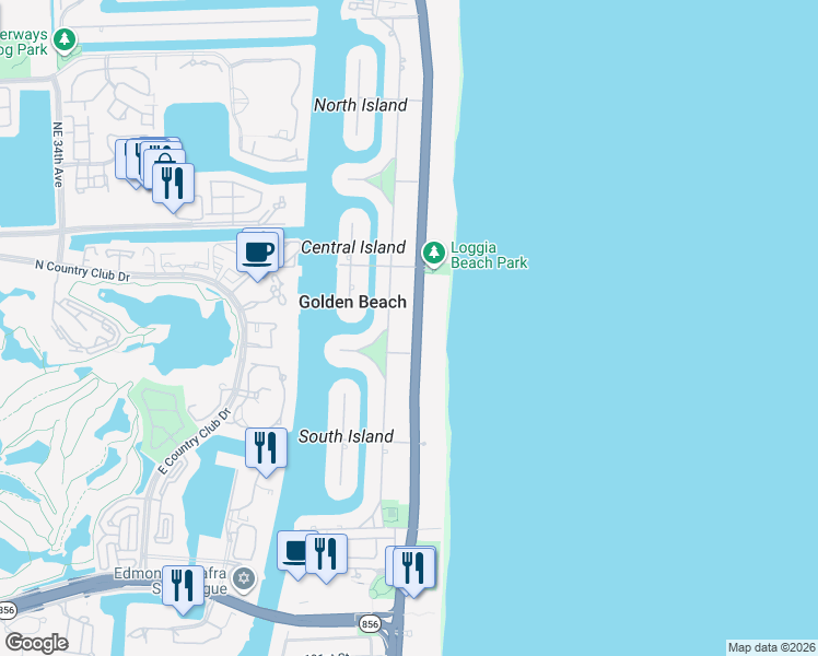 map of restaurants, bars, coffee shops, grocery stores, and more near 307 Florida A1A in Golden Beach