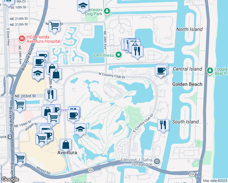 map of restaurants, bars, coffee shops, grocery stores, and more near 20225 Northeast 34th Court in Aventura