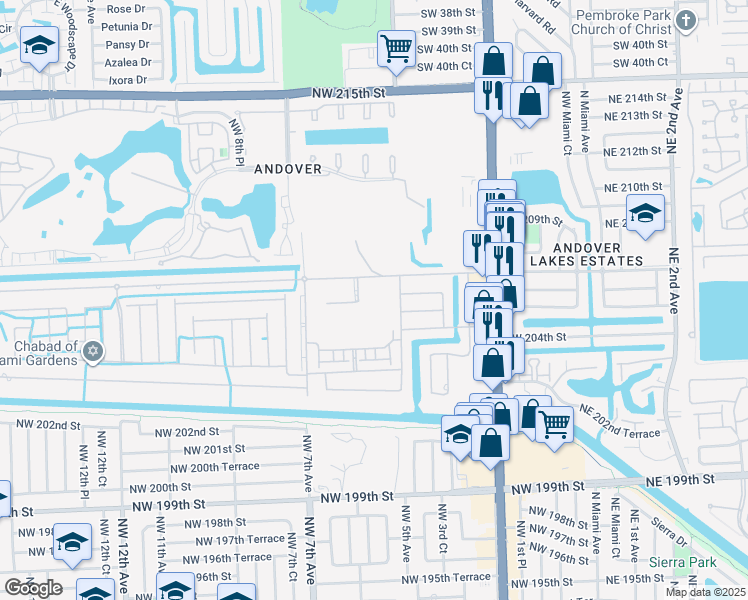 map of restaurants, bars, coffee shops, grocery stores, and more near 442 Northwest 207th Street in Miami Gardens