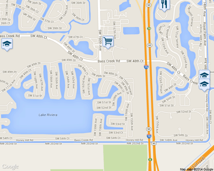map of restaurants, bars, coffee shops, grocery stores, and more near 4904 Southwest 158th Way in Miramar