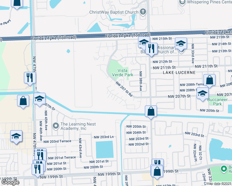map of restaurants, bars, coffee shops, grocery stores, and more near 3896 207th Saint Road in Miami Gardens