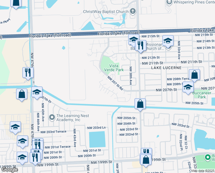 map of restaurants, bars, coffee shops, grocery stores, and more near 3896 207th Saint Road in Miami Gardens