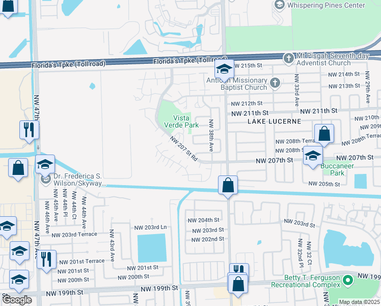 map of restaurants, bars, coffee shops, grocery stores, and more near 3876 Northwest 207 Saint Road in Opa-locka