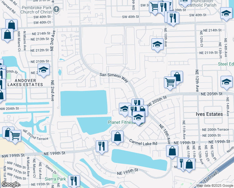 map of restaurants, bars, coffee shops, grocery stores, and more near 20608 Northeast 6th Court in North Miami Beach