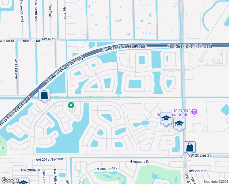 map of restaurants, bars, coffee shops, grocery stores, and more near 4671 Southwest 131st Terrace in Miramar