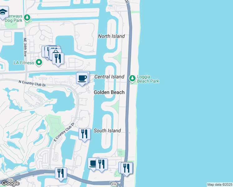 map of restaurants, bars, coffee shops, grocery stores, and more near 364 Golden Beach Drive in Golden Beach