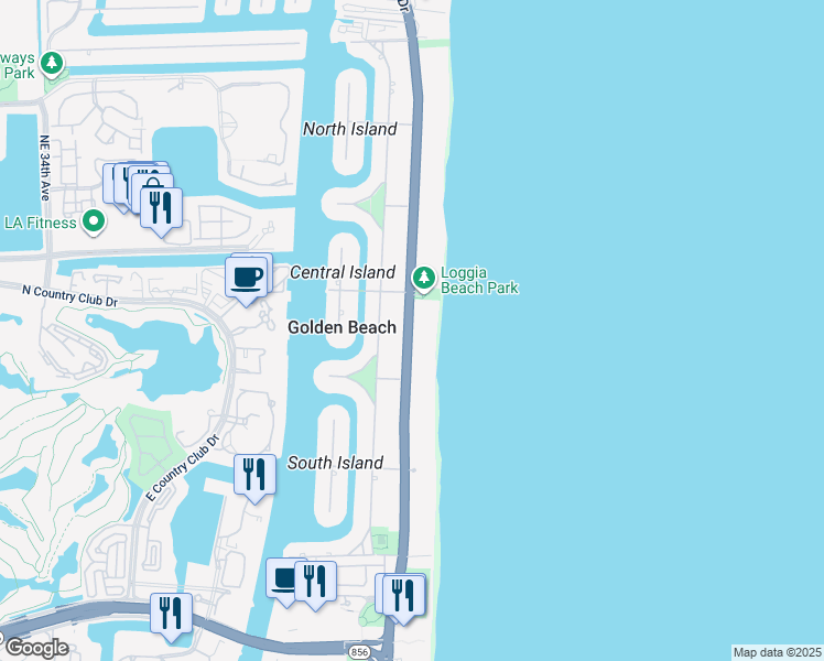 map of restaurants, bars, coffee shops, grocery stores, and more near 355 Florida A1A in Golden Beach