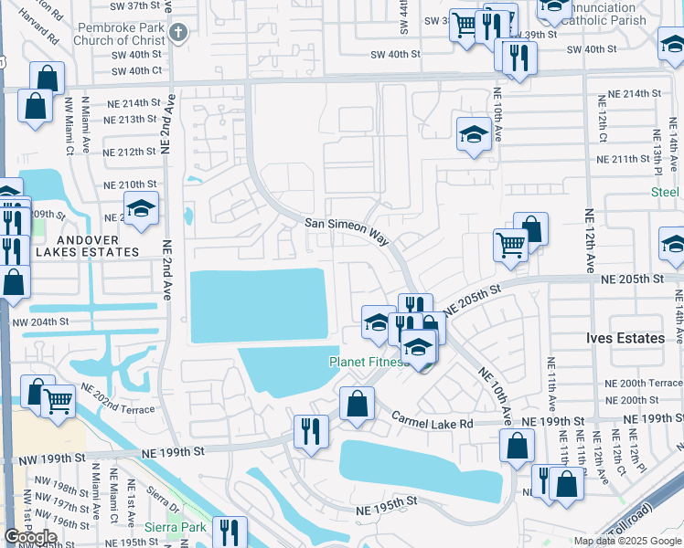 map of restaurants, bars, coffee shops, grocery stores, and more near 20608 Northeast 6th Court in North Miami Beach