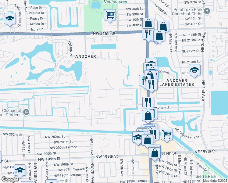 map of restaurants, bars, coffee shops, grocery stores, and more near 442 Northwest 207th Street in Miami Gardens