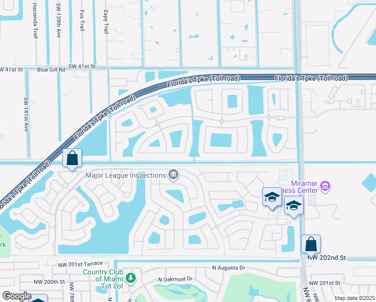 map of restaurants, bars, coffee shops, grocery stores, and more near 4671 Southwest 131st Terrace in Miramar