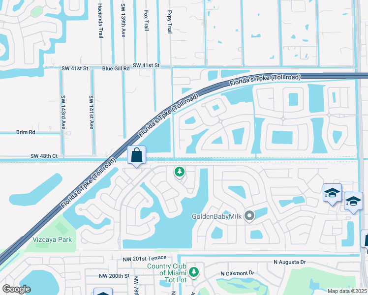 map of restaurants, bars, coffee shops, grocery stores, and more near 4657 Southwest 134th Avenue in Miramar