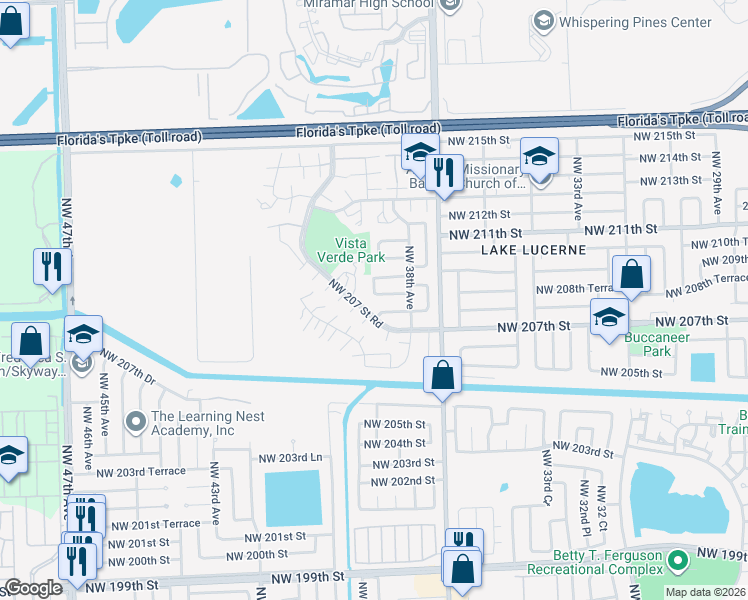 map of restaurants, bars, coffee shops, grocery stores, and more near 20715 Northwest 38th Court in Miami Gardens