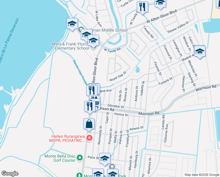 map of restaurants, bars, coffee shops, grocery stores, and more near 2716 Mayorca Street in Brownsville