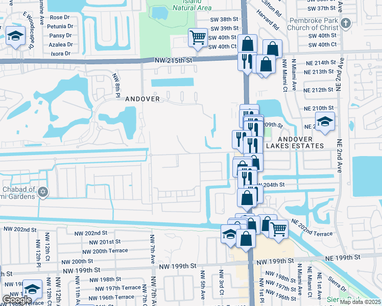 map of restaurants, bars, coffee shops, grocery stores, and more near 442 Northwest 207th Street in Miami Gardens