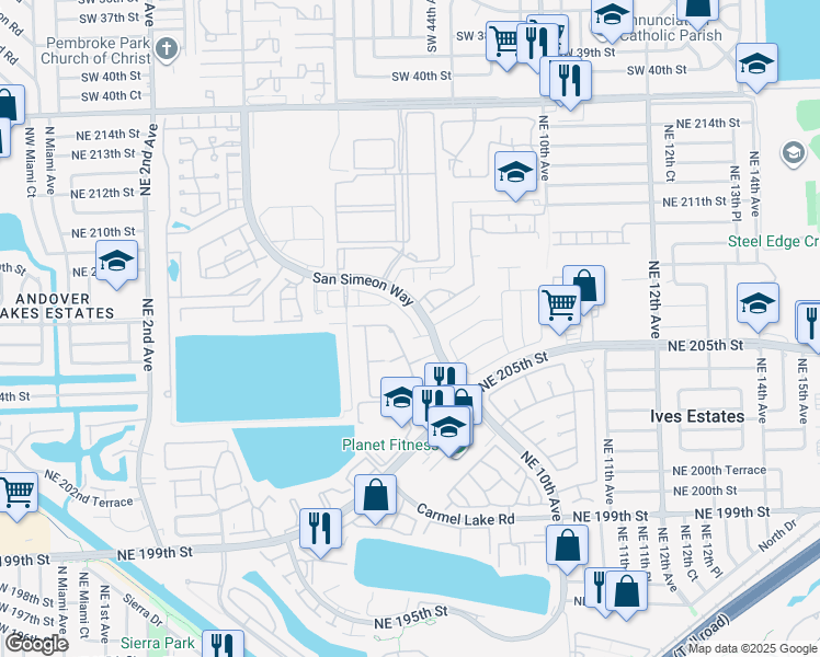 map of restaurants, bars, coffee shops, grocery stores, and more near 20634 Northeast 7th Court in Miami