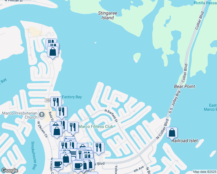 map of restaurants, bars, coffee shops, grocery stores, and more near 970 Sundrop Court in Marco Island