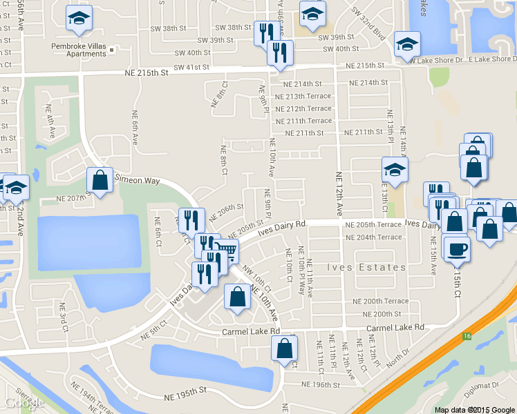 map of restaurants, bars, coffee shops, grocery stores, and more near 20517 Northeast 8th Place in North Miami Beach