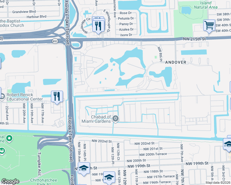map of restaurants, bars, coffee shops, grocery stores, and more near 1221 Northwest 207th Street in Miami