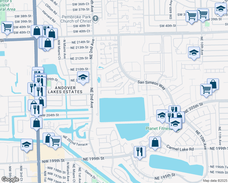 map of restaurants, bars, coffee shops, grocery stores, and more near 368 Northeast 208th Terrace in North Miami Beach