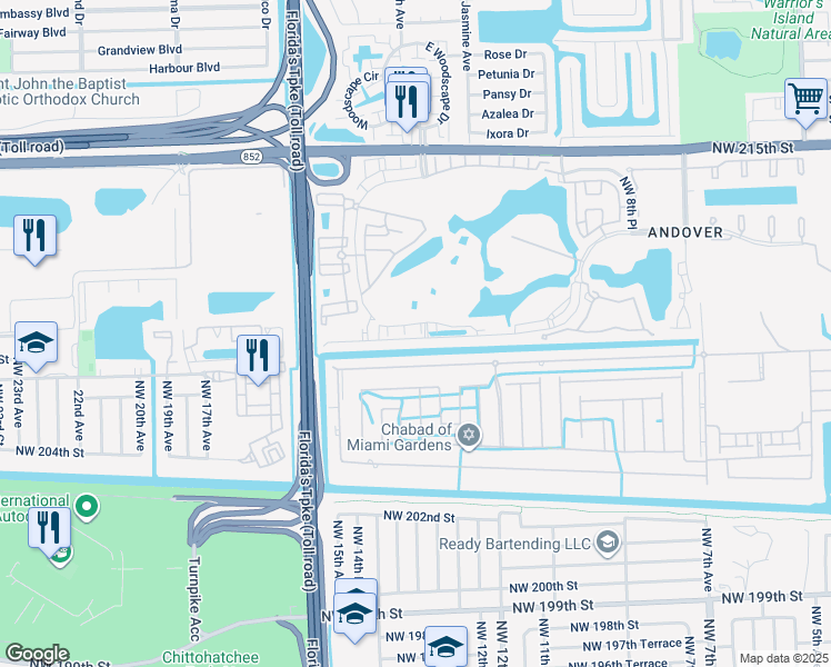 map of restaurants, bars, coffee shops, grocery stores, and more near 20812 Northwest 13th Avenue in Miami Gardens