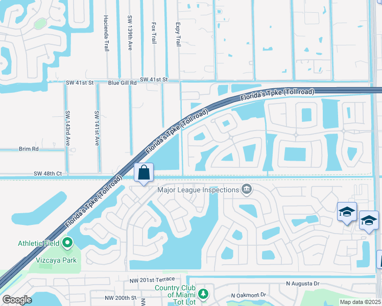 map of restaurants, bars, coffee shops, grocery stores, and more near 4457 Southwest 134th Avenue in Miramar
