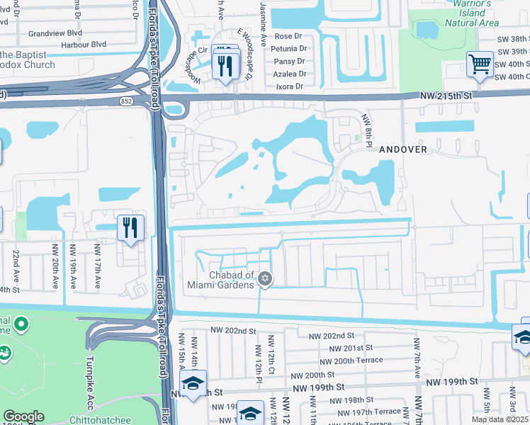 map of restaurants, bars, coffee shops, grocery stores, and more near 1230 Northwest 208th Street in Miami Gardens