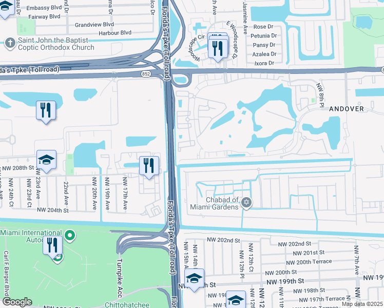 map of restaurants, bars, coffee shops, grocery stores, and more near 20930 Northwest 14th Place in Miami Gardens