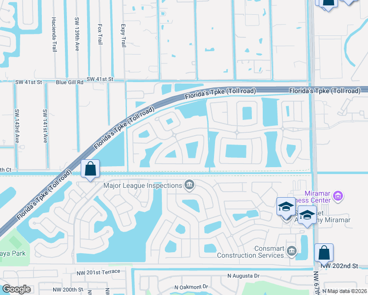 map of restaurants, bars, coffee shops, grocery stores, and more near 13178 Southwest 45th Drive in Miramar