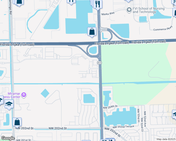 map of restaurants, bars, coffee shops, grocery stores, and more near 11338 Southwest 45th Place in Miramar