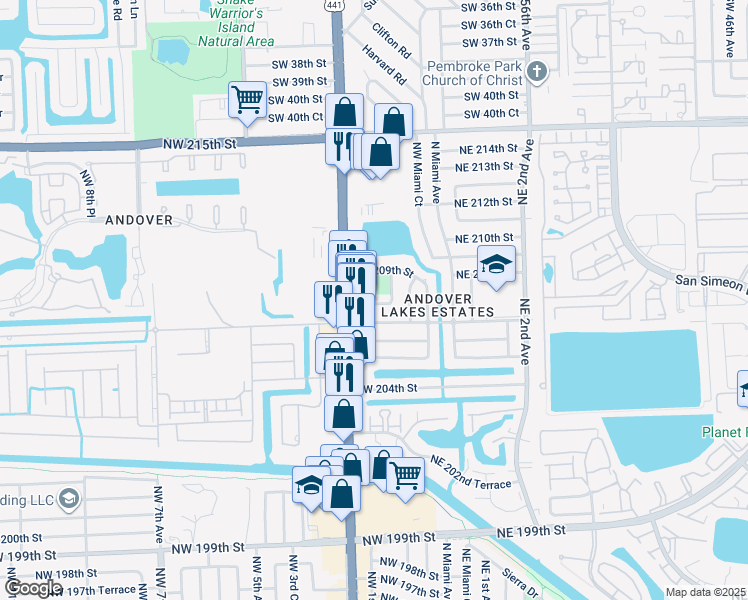 map of restaurants, bars, coffee shops, grocery stores, and more near 20817 Northwest 2nd Avenue in Miami Gardens